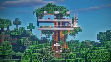 Minecraft Modern Tree House With Elevator Working Elevator Youtube