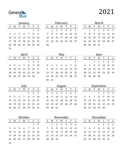 2021 Yearly Calendar Free Pdf Printable Template Calendar Design