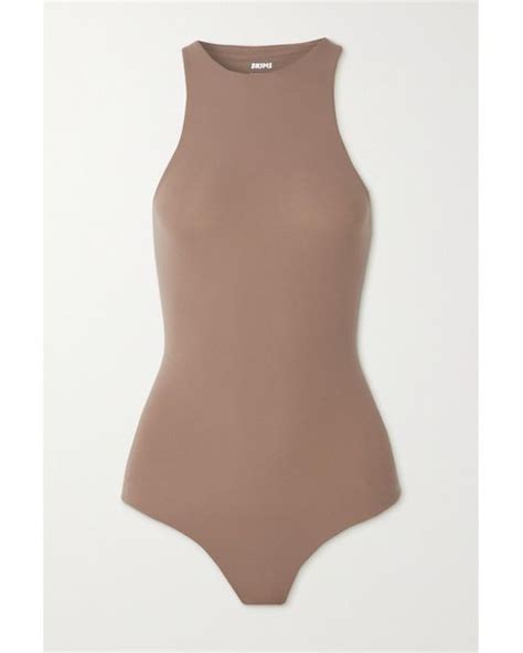 Skims Fits Everybody Stretch Satin Jersey Thong Bodysuit In Brown Lyst Uk