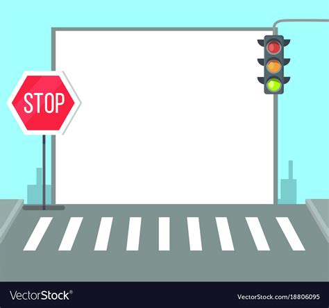 Pedestrian Crossing With Stop Sign Traffic Lights Vector Image