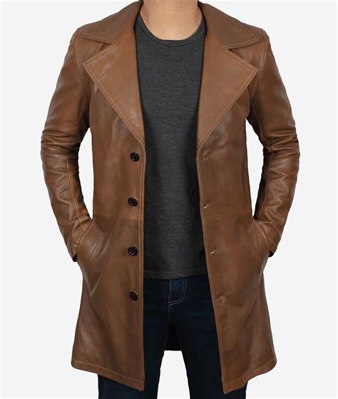 Brown Leather Trench Coat Mens Brown Leather Coat