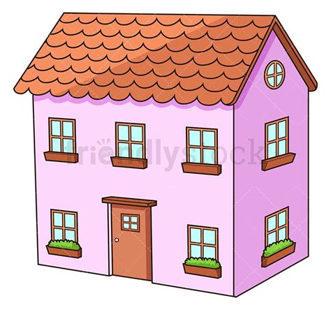 Pink House With Two Floors Cartoon Clipart Vector Friendlystock