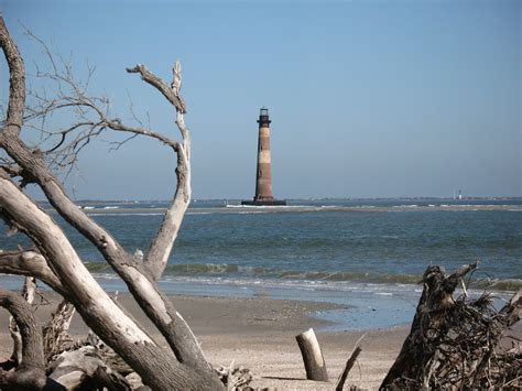 Folly Beach Morris Island Lighthouse South Carolina A Photo On