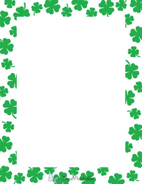 Printable Green On White Four Leaf Clover Page Border