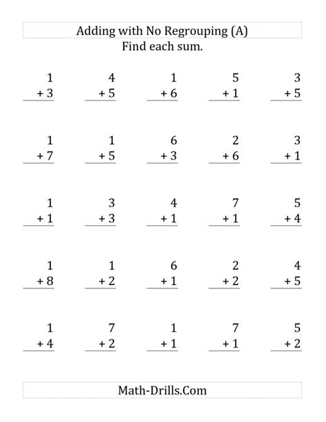 Single Digit Addition Without Regrouping Worksheets Day