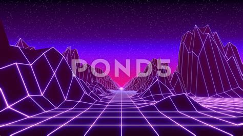 80s Retro Background Loop Animation Retrowave Horizon Landscape With