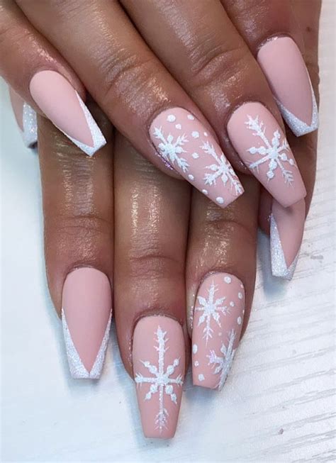 Pretty Festive Nail Colours And Designs 2020 Snowflake On Pink