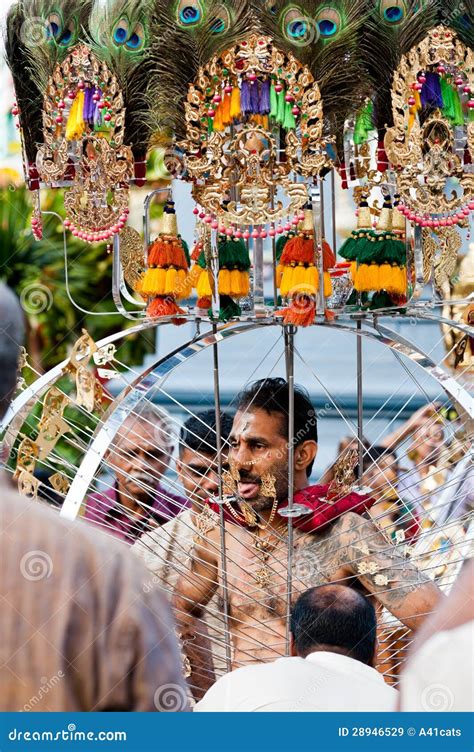 Devotee Carrying A Kavadi At Thaipusam In Singapore Editorial Us