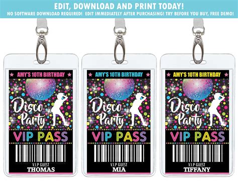 Disco Party Vip Pass Dance Party Backstage Pass Badge Girl Etsy Uk