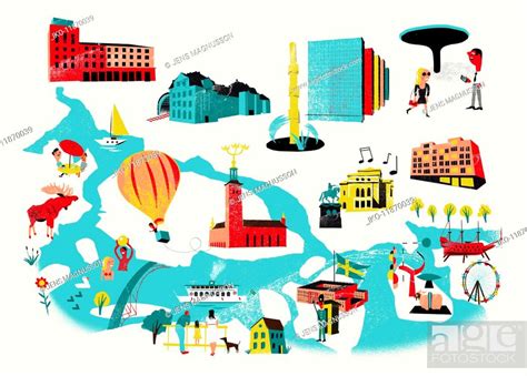 Tourist Attractions Map Of Stockholm Sweden Stock Photo Picture And