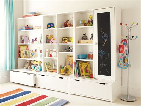 Appealing Playroom Storage Ideas Design With Large White Wall Shelf