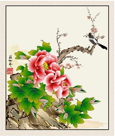 Chinese Style Flower And Bird Brushwork Vector Material China