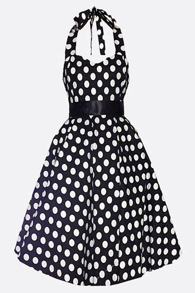 Vintage Halter Sweetheart Neckline Polka Dot Print Women S Dress