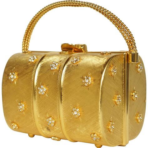Vintage 1960s Rodo Minaudiere Box Purse Gold Metallic Evening Mini Handbag