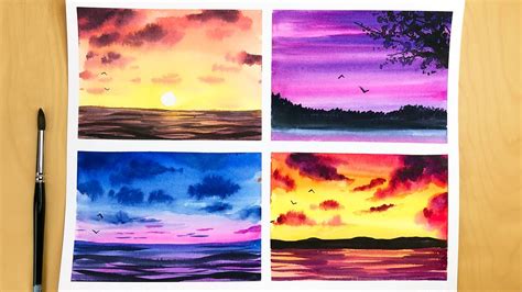 4 Type Of Sunset Paintings Watercolor Sunset Painting For Beginners