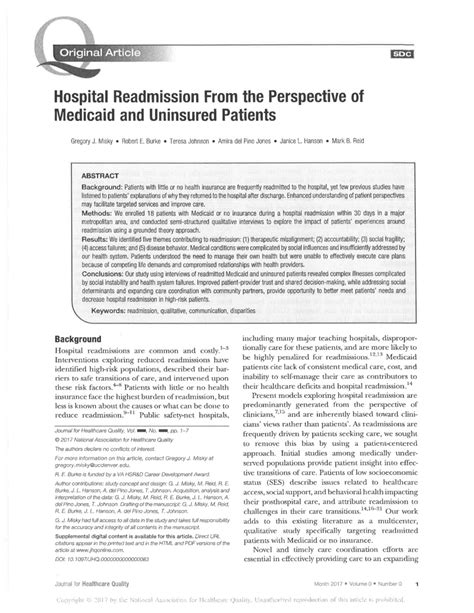 pdf hospital readmission from the perspective of medicaid and uninsured patients