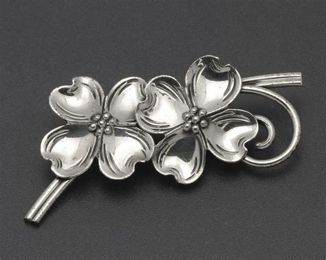 Vintage Signed Beau Sterling Double Dogwood Flower Pin Beaubeaucraft