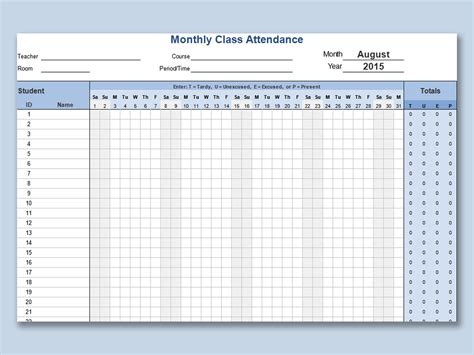Excel Of Simple White Class Attendancexlsx Wps Free Templates