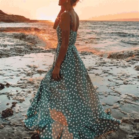 polka dot ruffled print bohemian holiday wind beach dress in 2020 boho summer dresses polka