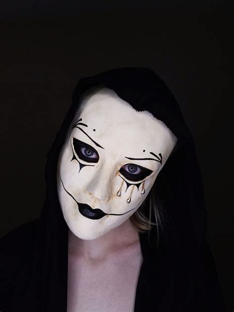 Creepy Black And White Halloween Mask With Tears Mask Face Paint