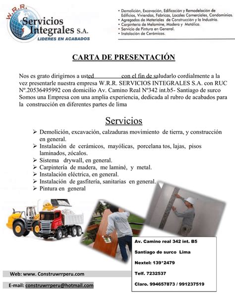 Carta Comercial De Una Empresa Constructora Peter Vargas Ejemplo De