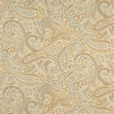 Light Beige And Gold Abstract Paisley Damask Upholstery Fabric
