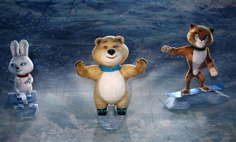 The Mascots Of The 2014 Sochi Winter Olympic Games Perform During The