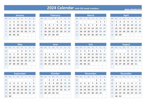 Calendar 2024 By Weeks Printable Monthly Calendar 2024