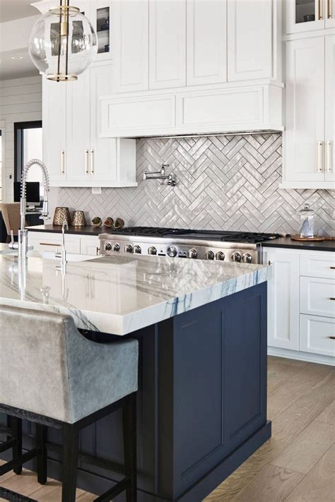 White Cabinetry Black Countertop Gray Subway Tile