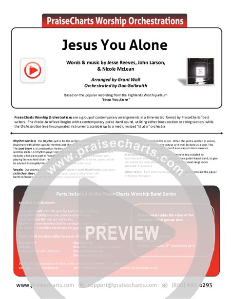 Jesus You Alone Orchestration Highlands Worship PraiseCharts