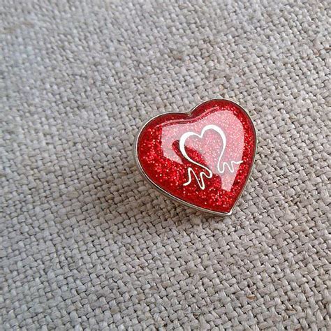 Red Heart Everyday Jewelry Metal Miniature Cardiogram Tiny Heart Badge