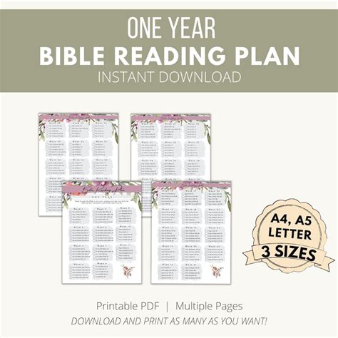 One Year Bible Reading Plan Printable 52 Week Bible Reading Plan Bible