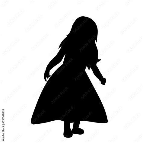 White Background Black Silhouette Little Girl In A Dress Stock Vector