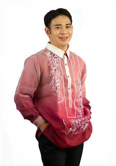 Mens Piña Organza Red Cultural Barong Tagalog Fernando Lst3