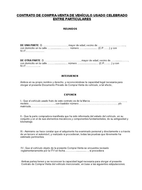 Modelo De Carta De Autorizacion Contrato De Compraventa De Vehículo Pdf