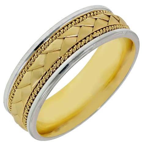 Dora Mens Braided Wedding Band In 14kt White And Yellow Gold 7mm Within Mens Braided Wedding Bands 