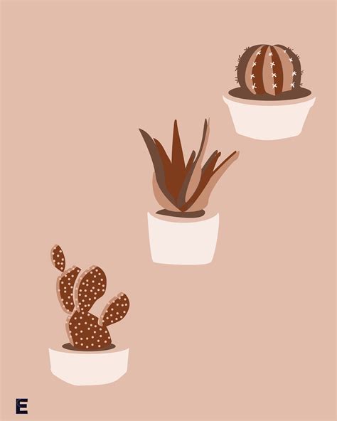 Cactus Illustration Home Decor Nude And Brown Colors Cactus Illustration Brown Colors Boho