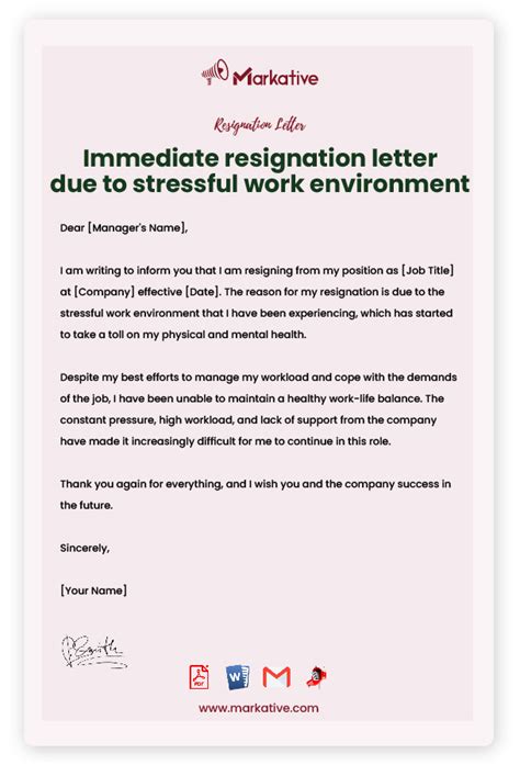 Best Resignation Letter Due To Stressful Work Environment 5 Samples