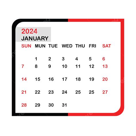 Gambar Januari 2024 Kalender Bulanan Vektor Templat Untuk Unduh Gratis