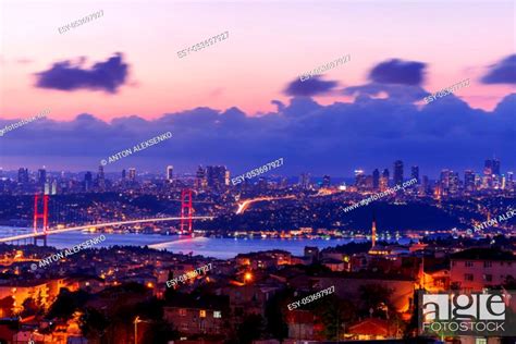 Night Bosphorus Bridge View On Sisli And Besiktas Districts Of