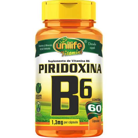 Vitamina B6 Piridoxina 500mg 60 Caps Vegano Unilife Vitaminas A Z