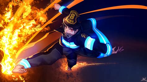 Fire Force Shinra Kusakabe Fire On Side Hd Anime