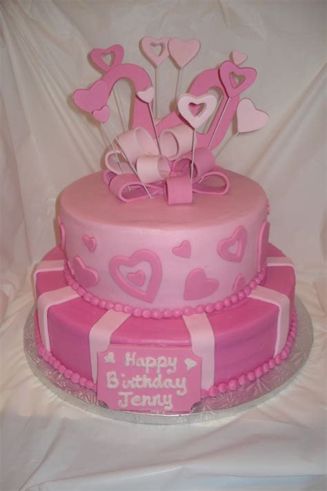 Hearts And Stripes Pink 20th Birthday Cake