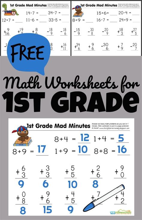 Free 1st Grade Printable Math Worksheets And First Grade Mad Minutes F9b
