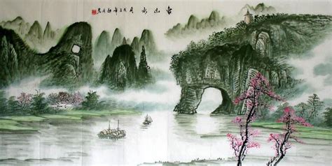 Watercolor Misty Forest And Waterfall Mountain Original Chinese Shan