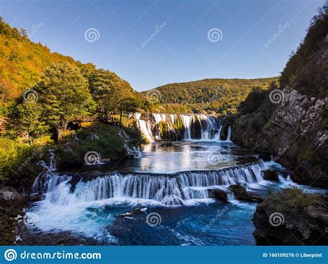 Aerial View Of Waterfall Strbacki Buk Stock Photo Image Of Forest