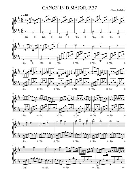 Canon In D Major P37 By Johann Pachelbel Sheet Music For Piano Solo