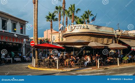 Busy Pedestrian Area With Bars An Restaurants In The Resort Town Of