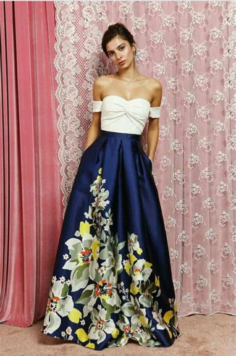 Falda Azul Con Flores Event Dresses Evening Dresses Prom Strapless