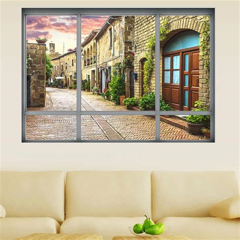 3d Window View Wall Stickers Italy Little Town Landscape